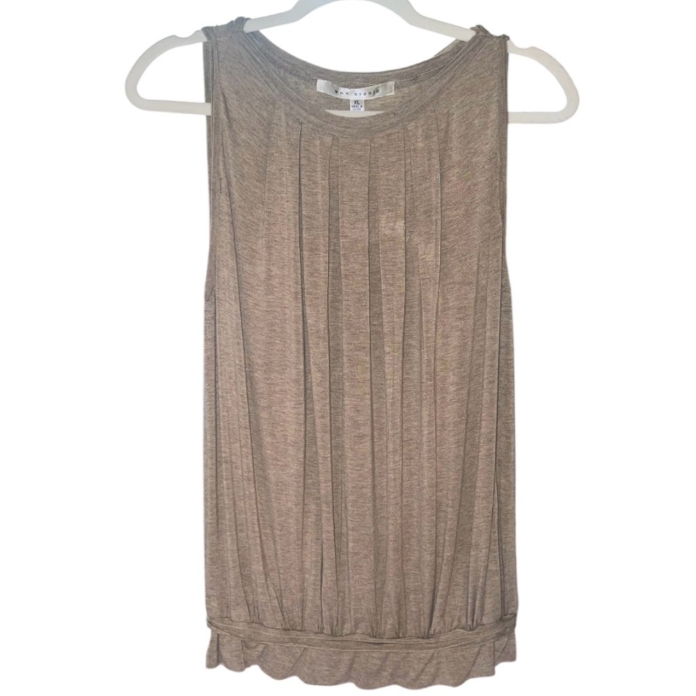 Max Studio Pleated Front Sleeveless Top With Banded Bottom. Tan. Size XL